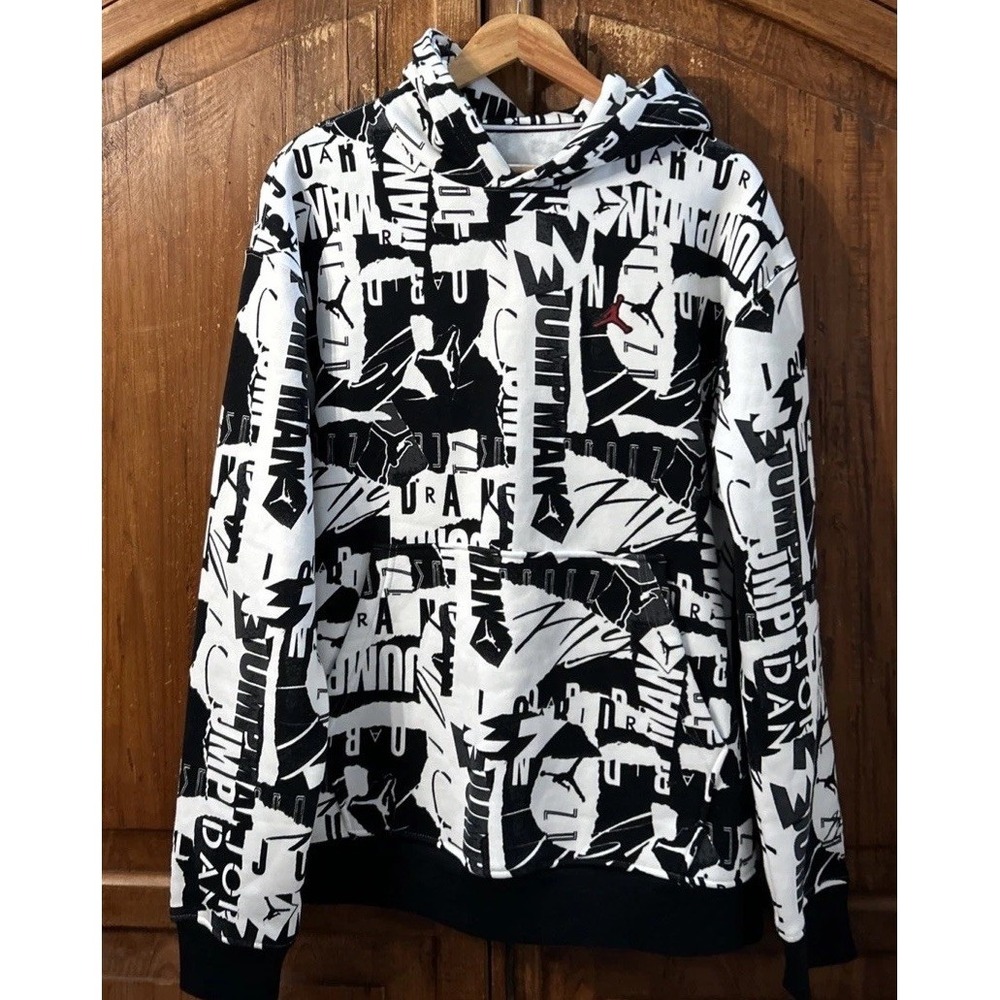 Men's Nike Jordan Heavyweight Essentials AOP Fleece Pullover Hoodie DA9814-100 L